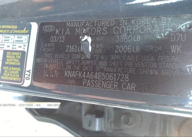 KNAFK4A64E5061728 2014 KIA FORTE