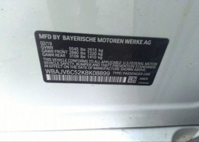 2019 BMW 6 SERIES VIN: WBAJV6C52KBK08899