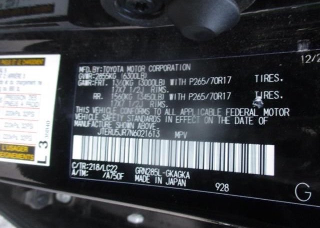 2022 TOYOTA 4RUNNER(VIN: JTERU5JR7N6021613