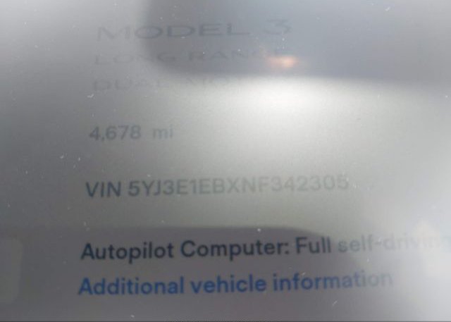 2022 TESLA MODEL 3(VIN: 5YJ3E1EBXNF342305