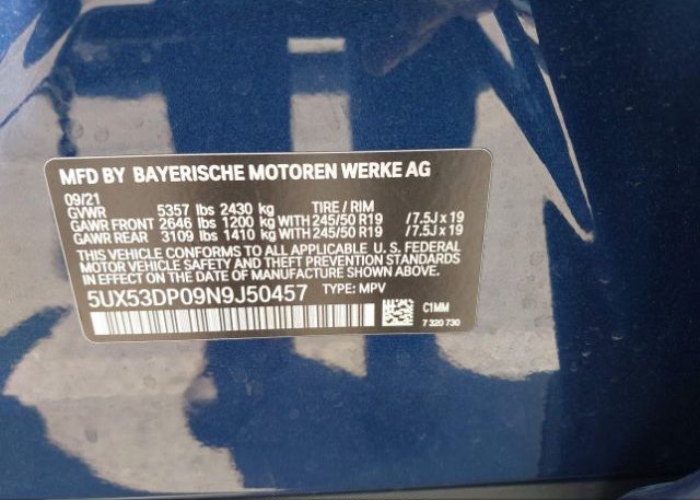 2022 BMW X3(VIN: 5UX53DP09N9J50457