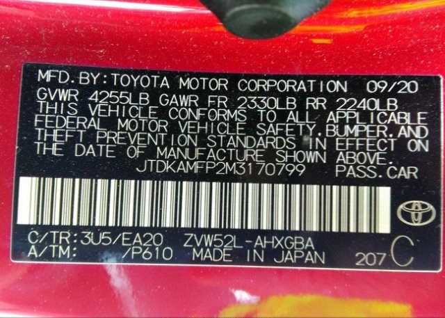 2021 TOYOTA PRIUS PRIME(VIN: JTDKAMFP2M3170799