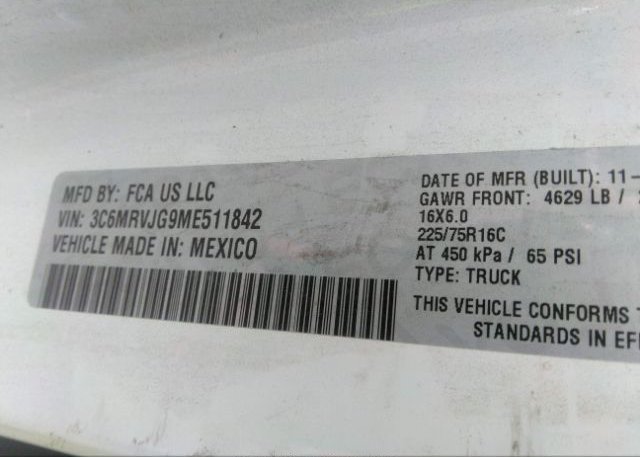 2021 RAM PROMASTER CARGO VAN(VIN: 3C6MRVJG9ME511842
