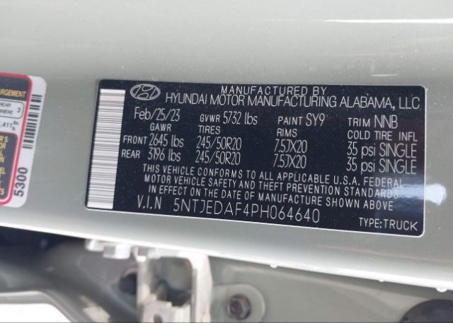 2023 HYUNDAI SANTA CRUZ LIMITED(VIN: 5NTJEDAF4PH064640