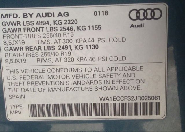 2018 AUDI Q3 VIN: WA1ECCFS2JR025061