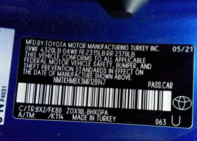 2021 TOYOTA C-HR(VIN: NMTKHMBX3MR128947