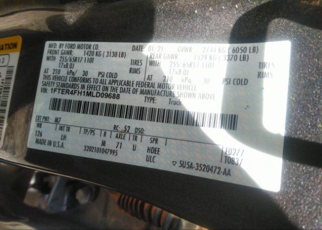 2021 FORD RANGER(VIN: 1FTER4FH1MLD09688