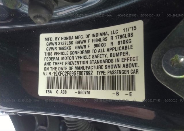 19XFC2F59GE007692 2016 HONDA CIVIC SEDAN