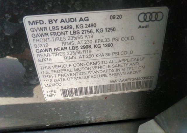 2021 AUDI Q5(VIN: WA1AAAFY3M2006030
