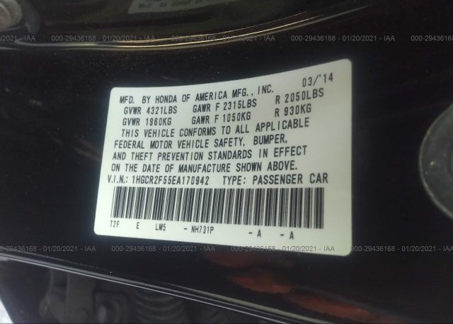 1HGCR2F55EA170942 2014 HONDA ACCORD SEDAN