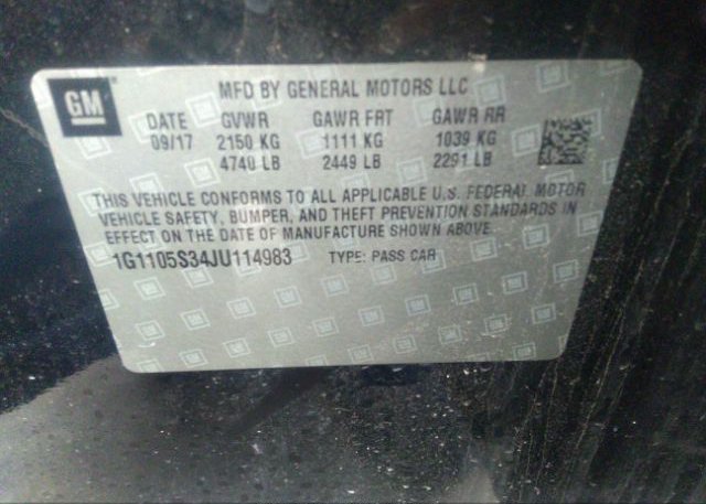 2018 CHEVROLET IMPALA VIN: 1G1105S34JU114983