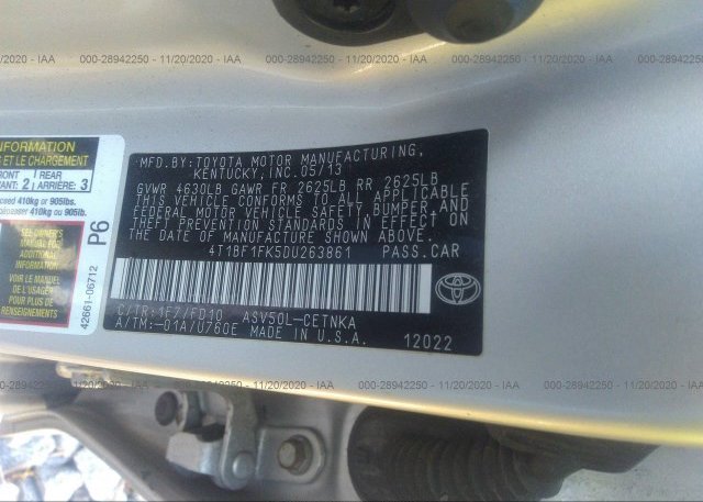 4T1BF1FK5DU263861 2013 TOYOTA CAMRY