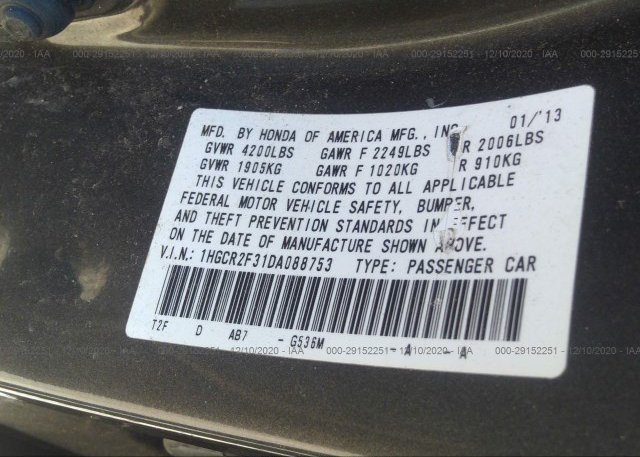 1HGCR2F31DA088753 2013 HONDA ACCORD SDN