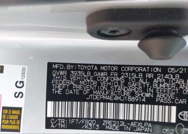 2021 TOYOTA COROLLA(VIN: JTDEPMAE4MJ188914