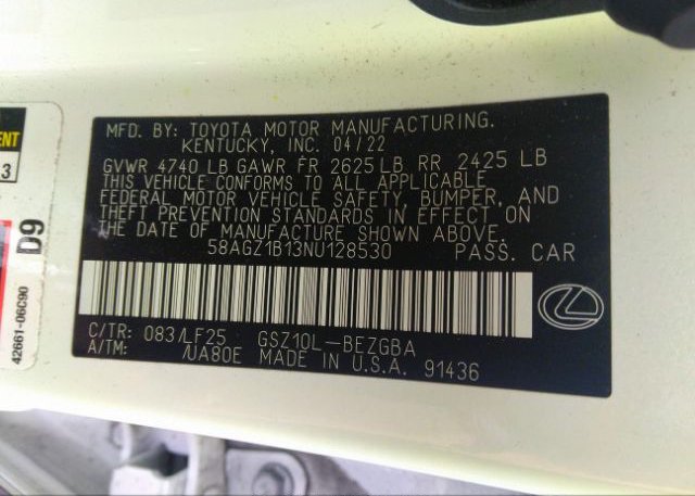 2022 LEXUS ES(VIN: 58AGZ1B13NU128530