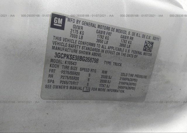 3GCPKSE38BG268798 2011 CHEVROLET SILVERADO 1500