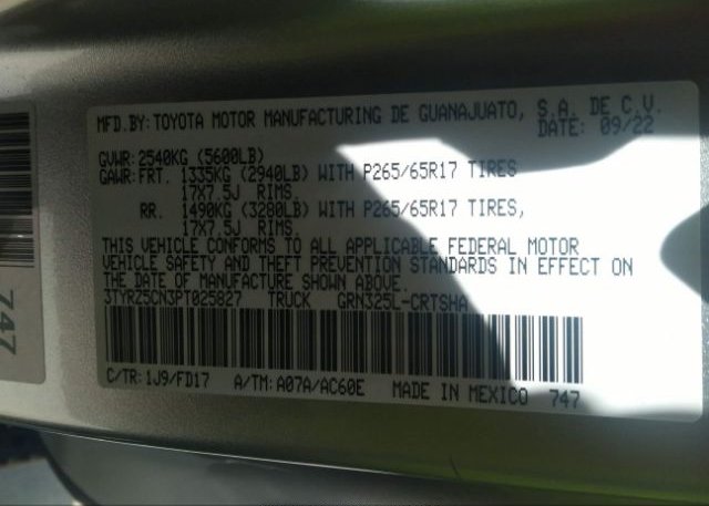 2023 TOYOTA TACOMA 2WD(VIN: 3TYRZ5CN3PT025827