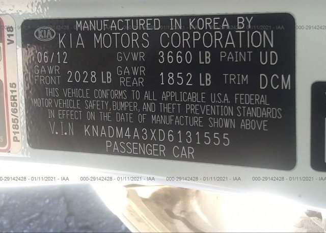 KNADM4A3XD6131555 2013 KIA RIO