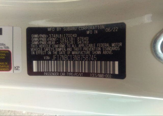 2022 TOYOTA GR86(VIN: JF1ZNBC13N8758745
