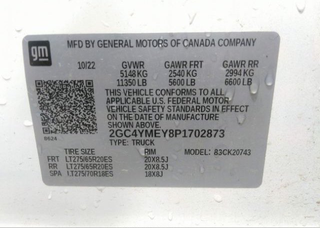2023 CHEVROLET SILVERADO 2500HD(VIN: 2GC4YMEY8P1702873