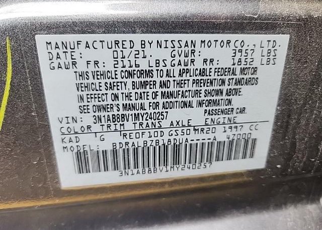2021 NISSAN SENTRA(VIN: 3N1AB8BV1MY240257