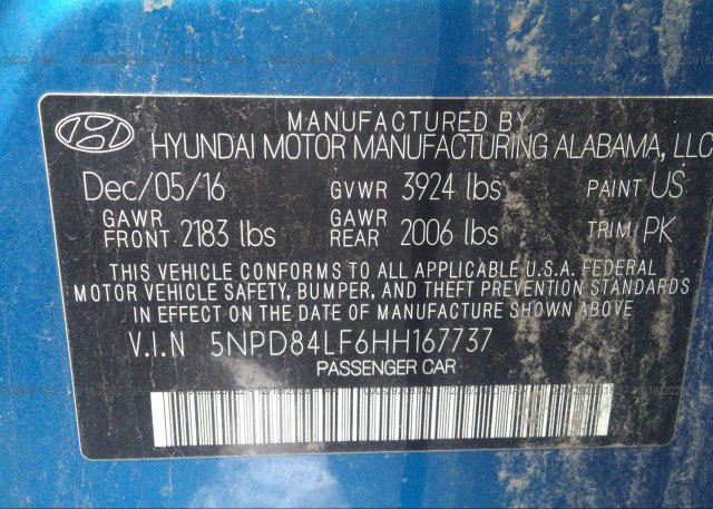 5NPD84LF6HH167737 2017 HYUNDAI ELANTRA
