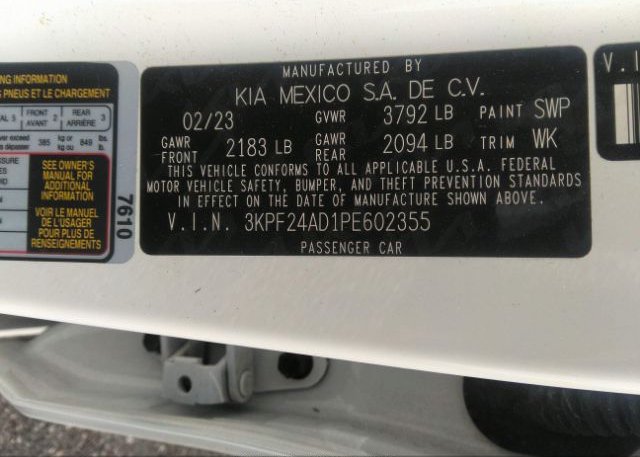 2023 KIA FORTE(VIN: 3KPF24AD1PE602355