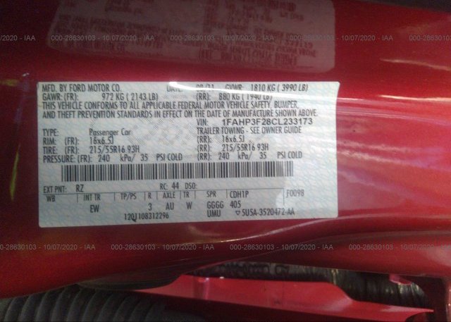 1FAHP3F28CL233173 2012 FORD FOCUS