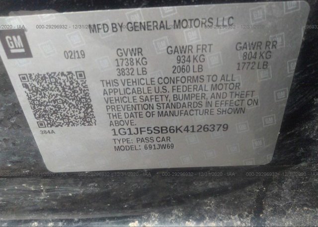 1G1JF5SB6K4126379 2019 CHEVROLET SONIC
