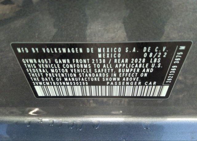 2022 VOLKSWAGEN JETTA(VIN: 3VWCM7BU9NM030299
