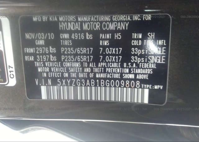 5XYZG3AB1BG009808 2011 HYUNDAI SANTA FE