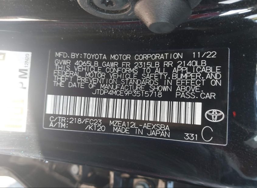 2023 TOYOTA COROLLA SE(VIN: JTDP4MCE9P3515718