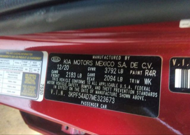 2021 KIA FORTE(VIN: 3KPF54AD7ME323673
