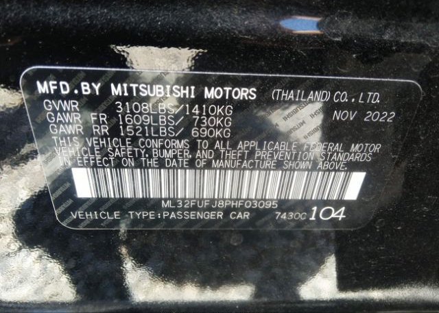 2023 MITSUBISHI MIRAGE G4(VIN: ML32FUFJ8PHF03095