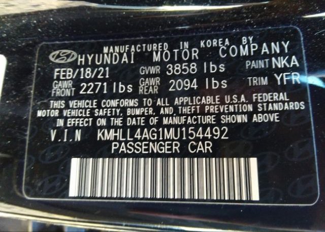 2021 HYUNDAI ELANTRA(VIN: KMHLL4AG1MU154492