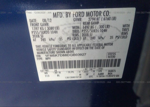 1FM5K7D88DGB03927 2013 FORD EXPLORER