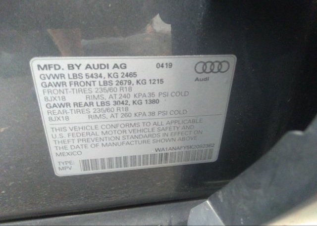 2019 AUDI Q5 VIN: WA1ANAFY5K2092362