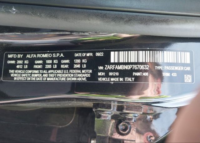 2023 ALFA ROMEO GIULIA(VIN: ZARFAMBN0P7670632