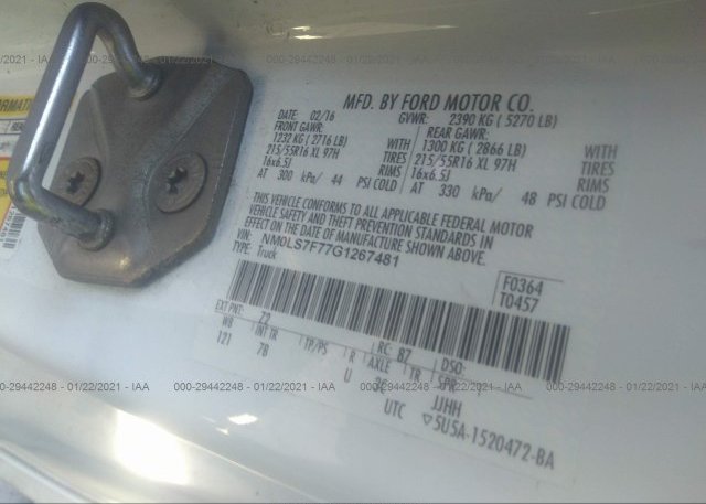 NM0LS7F77G1267481 2016 FORD TRANSIT CONNECT