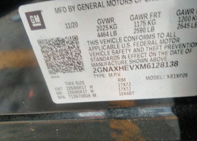 2021 CHEVROLET EQUINOX(VIN: 2GNAXHEVXM6128138