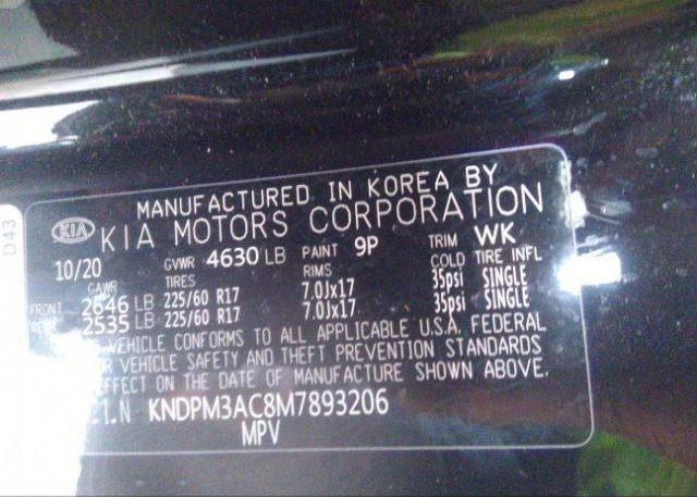 2021 KIA SPORTAGE(VIN: KNDPM3AC8M7893206