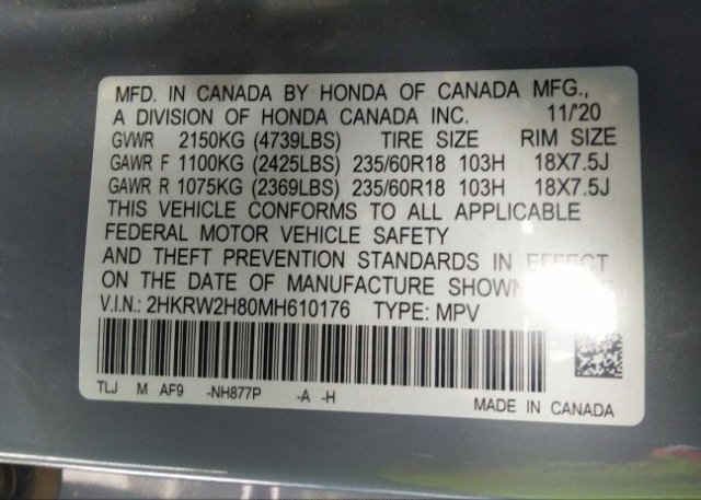 2021 HONDA CR-V(VIN: 2HKRW2H80MH610176