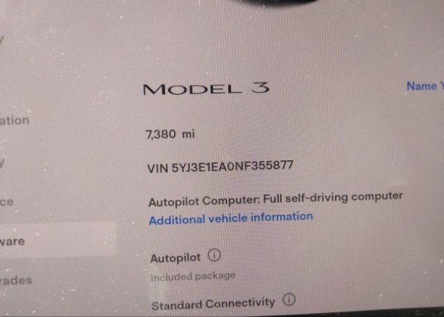 2022 TESLA MODEL 3(VIN: 5YJ3E1EA0NF355877