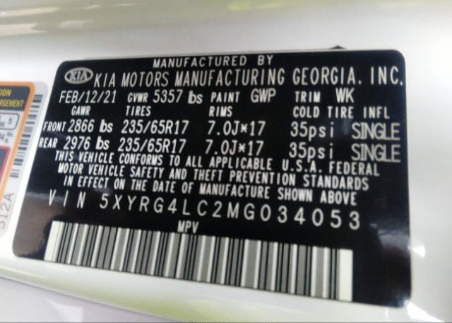 2021 KIA SORENTO(VIN: 5XYRG4LC2MG034053