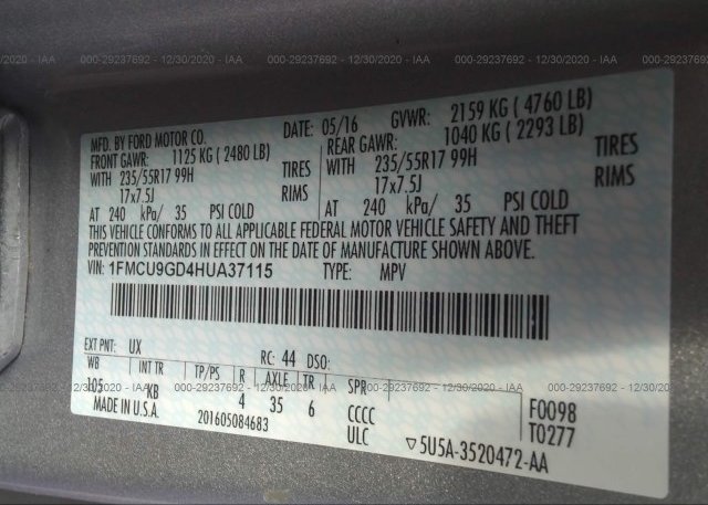 1FMCU9GD4HUA37115 2017 FORD ESCAPE
