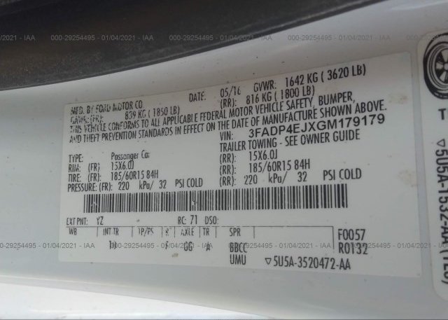 3FADP4EJXGM179179 2016 FORD FIESTA