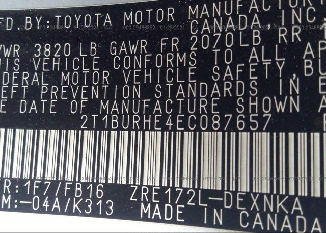 2T1BURHE4EC087657 2014 TOYOTA COROLLA