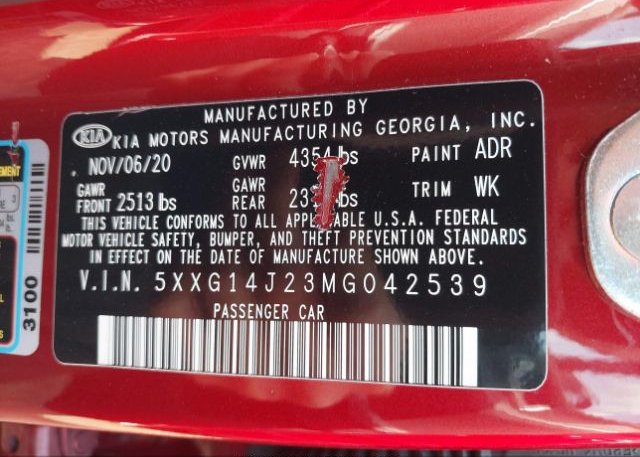 2021 KIA K5(VIN: 5XXG14J23MG042539