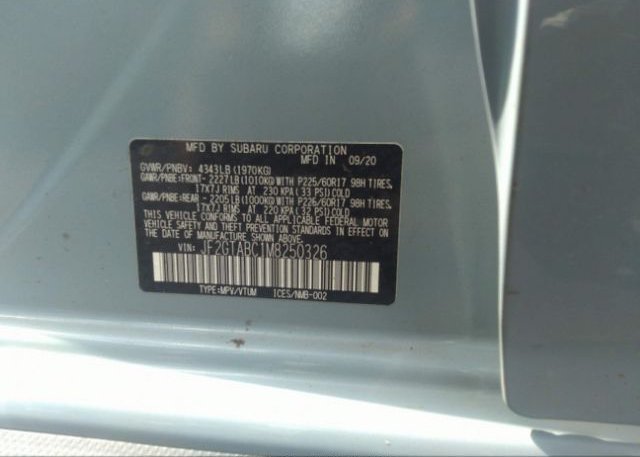 2021 SUBARU CROSSTREK(VIN: JF2GTABC1M8250326