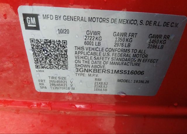 2021 CHEVROLET BLAZER(VIN: 3GNKBERS1MS516006